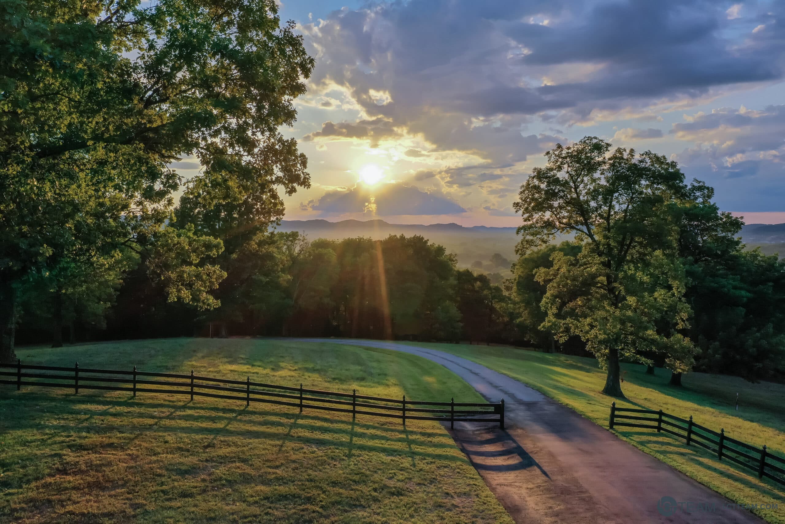A country road at sunset