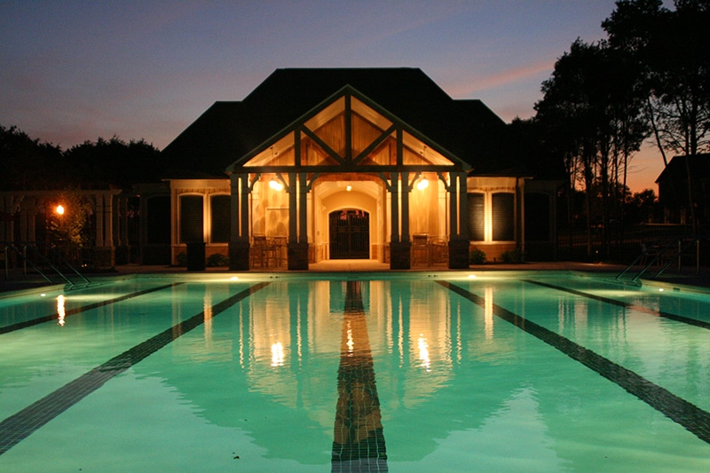The burkitt place community pool in the evening 